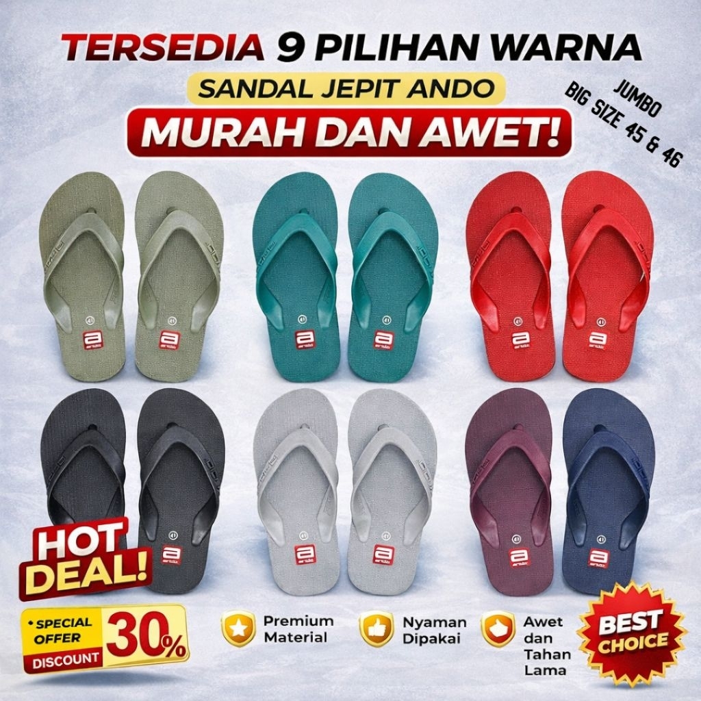 Sandal Ando Hawaii JUMBO SIZE 45 & 46 Aneka Warna Sandal Jepit Pria Ando