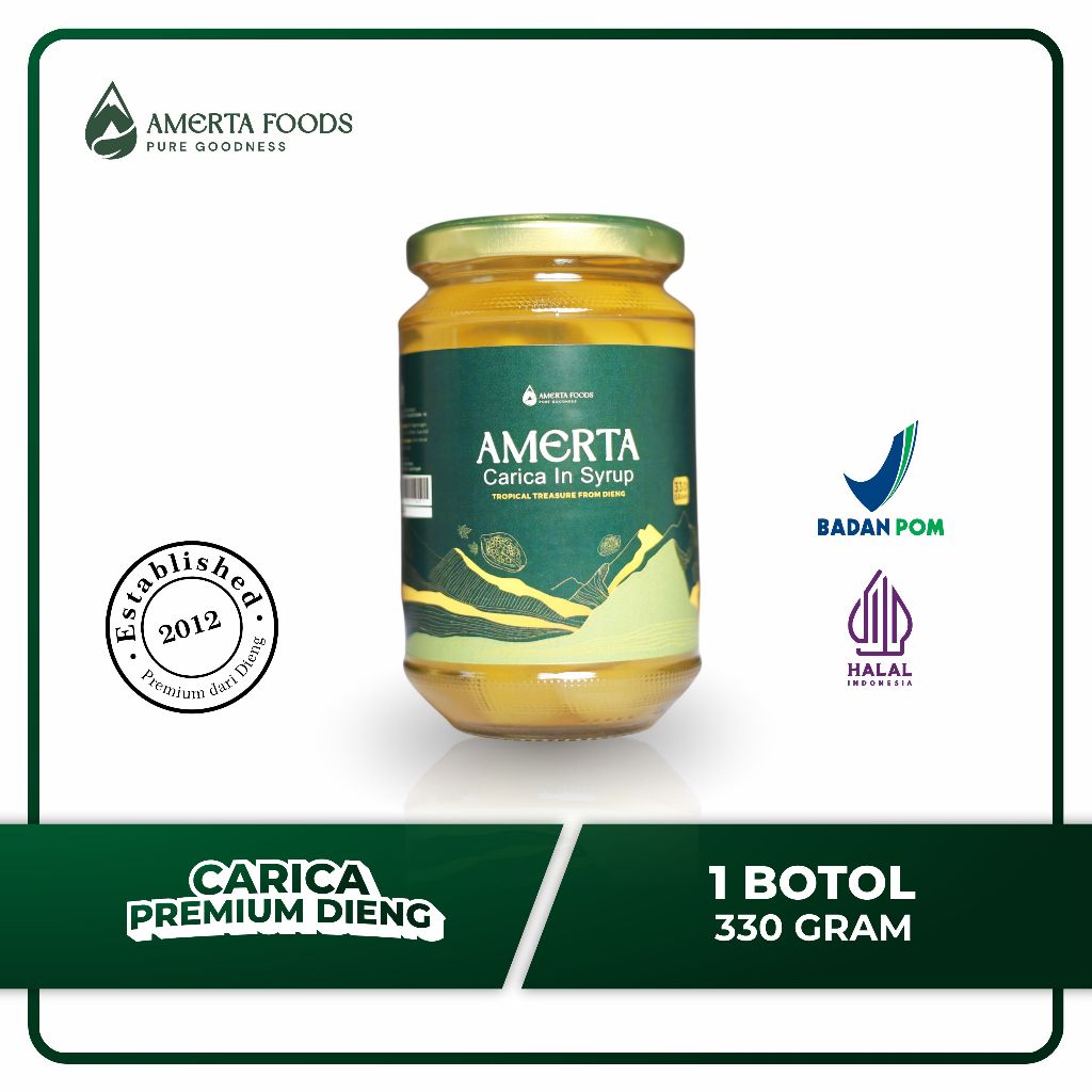 Amerta Carica Asli Dieng Premium | Manisan Carica Sirup – Carica Botol 330 Gram