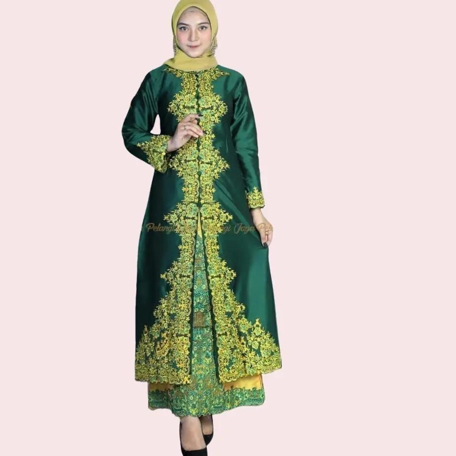 Gamis Wanita Pelangi Jaya Bahan Taveta Dove Warna Hijau Botol