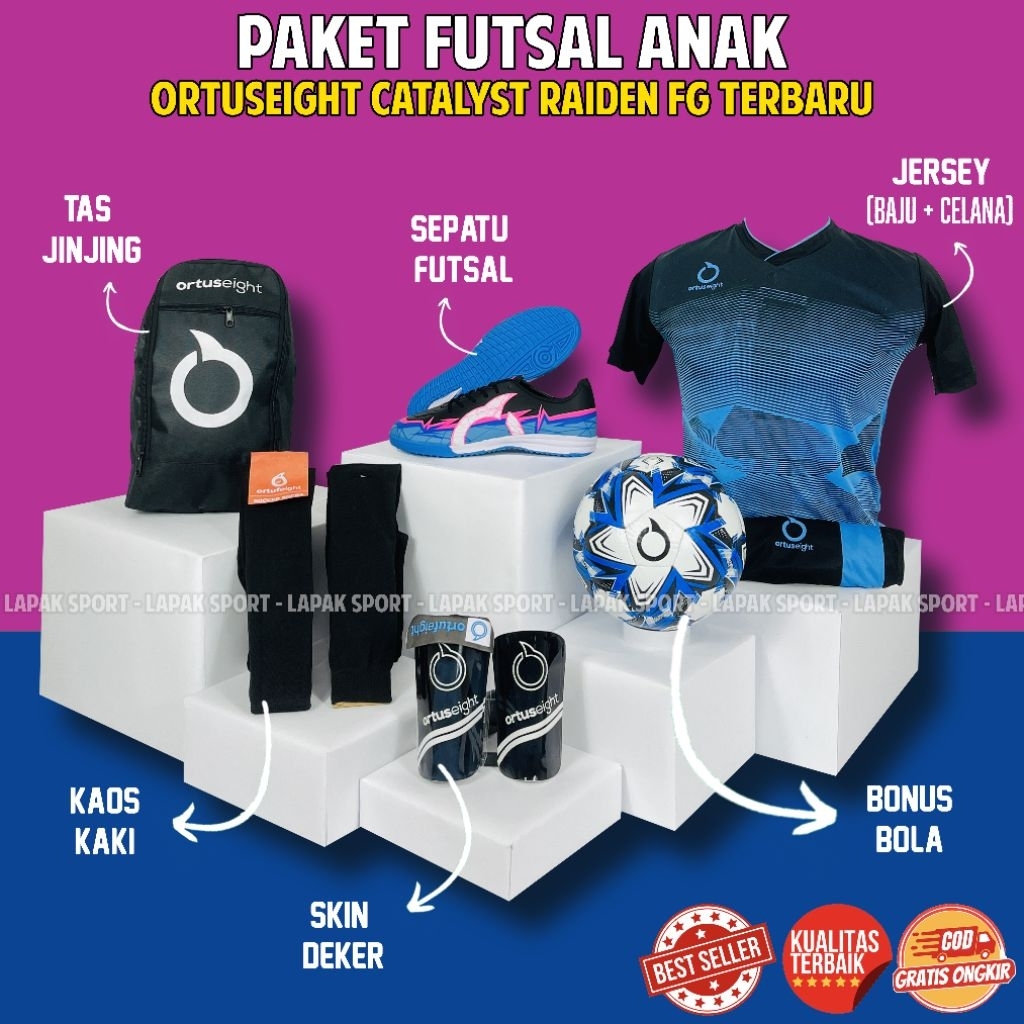 Paket Sepatu Futsal Anak Ortus Catalyst Raiden FG Bonus Bola Terbaru Paket Komplit Sepatu Futsal Ana