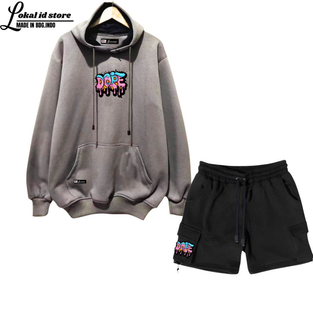 SET Hoodie Celana Pendek Pria Wanita Fleece Print Athletic M L XL XXL Multiwarna