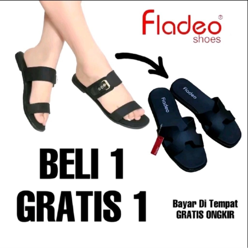 BUY 1 GET 1 SANDAL WANITA VIRAL MODEL SLOP PROMO RAMADHAN
