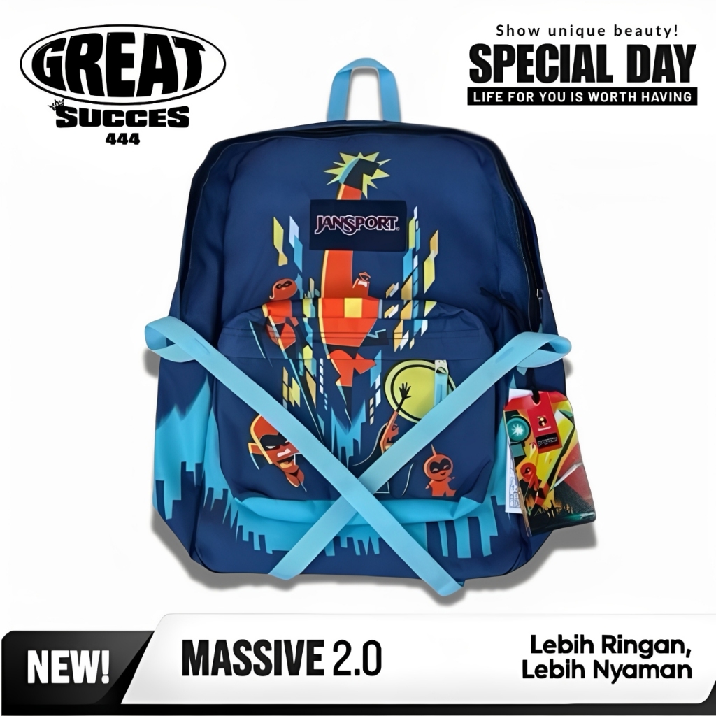 GREATSUCCES - TAS JANSPORT DISNEY INCREDIBLE2 BLUE BACKPACK ORIGINAL SUPERBREAK - TAS RANSEL DISNEY 