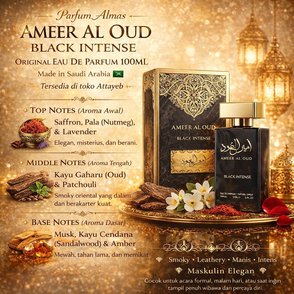 Parfum Almas Ameer Al Oud Black Intense Original Eau De Parfum100ML Spray Made In Saudi Arabia