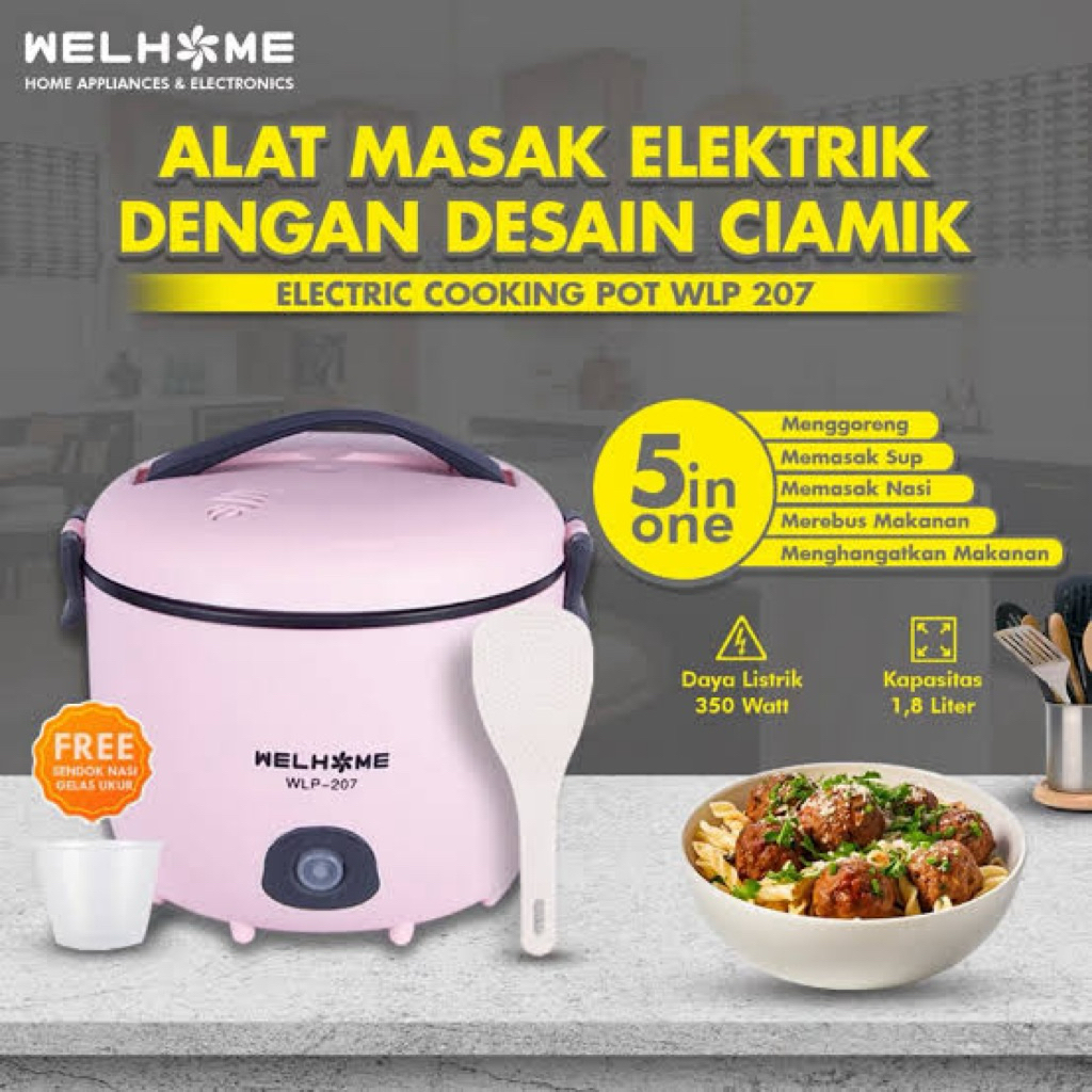 Welhome Magic Electric Cooking Pot WLP 207 Panci Listrik 1.8 Liter 5 in 1