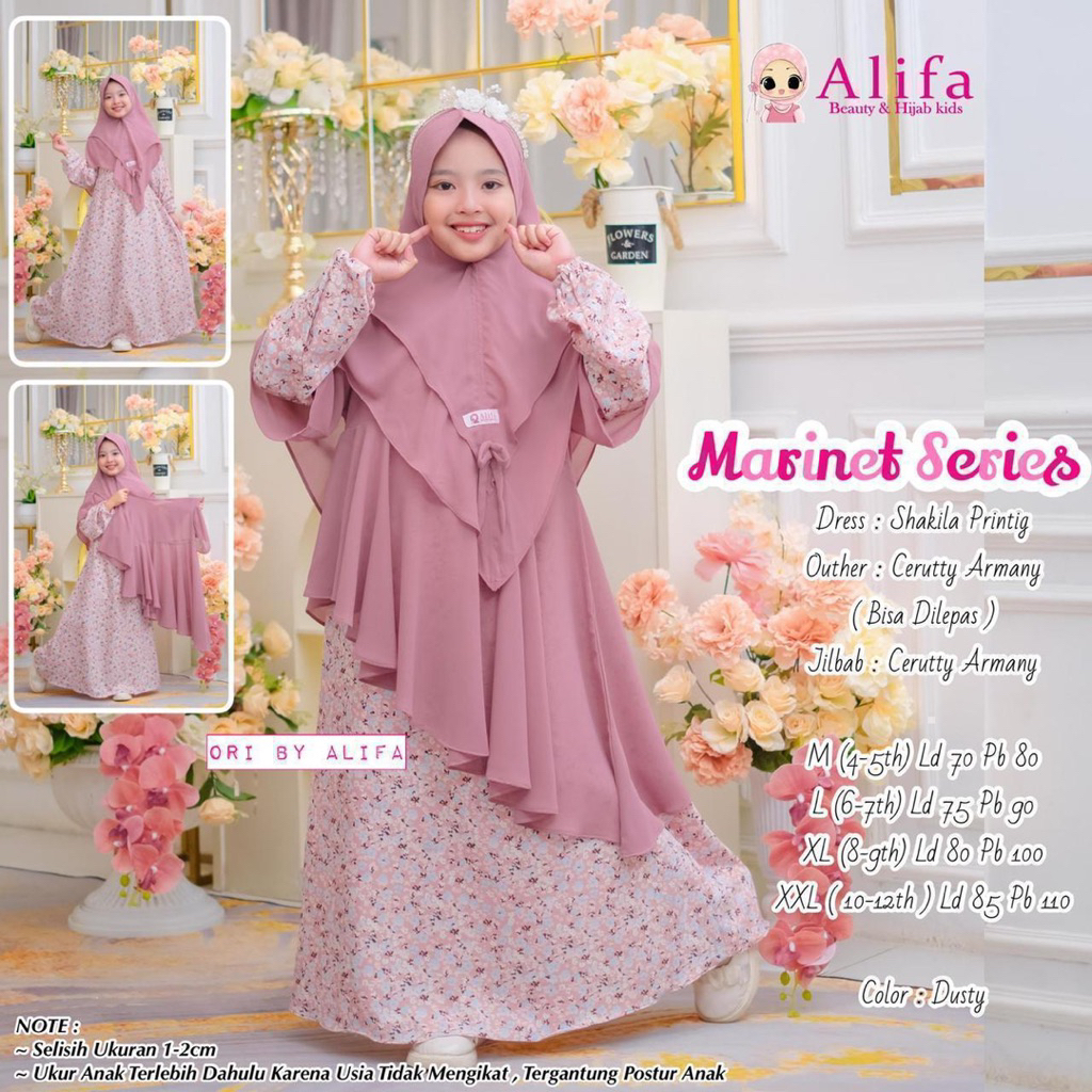 GAMIS ANAK SET JILBAB MOTIF BUNGA || GAMIS LEBARAN ANAK REMAJA BESTSELLER || MARINET ORI ALIFA BAHAN