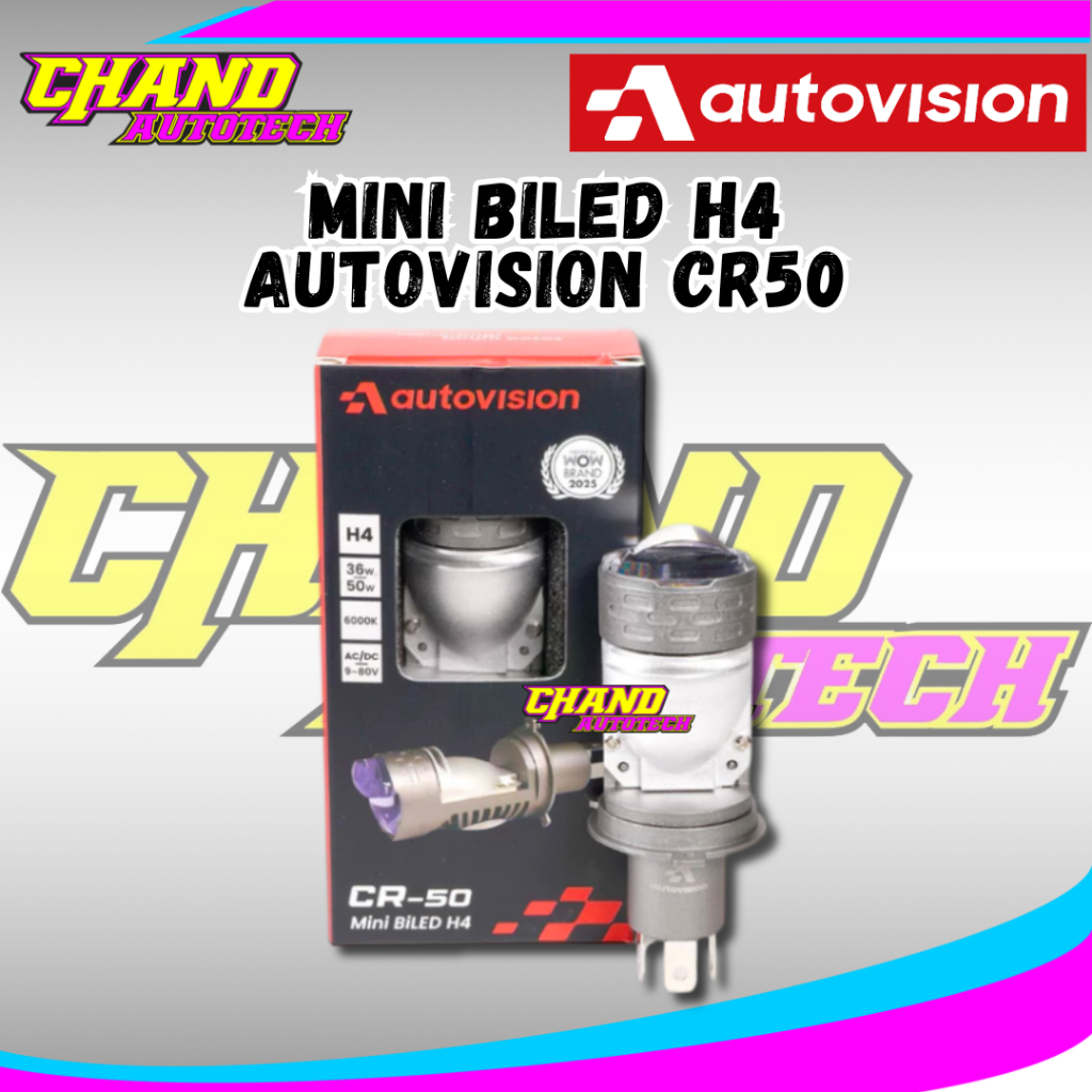 Lampu Utama AUTOVISION Motor Mini Bi-LED H4 CR50 12V 36W/50W 6000K Original Autovision