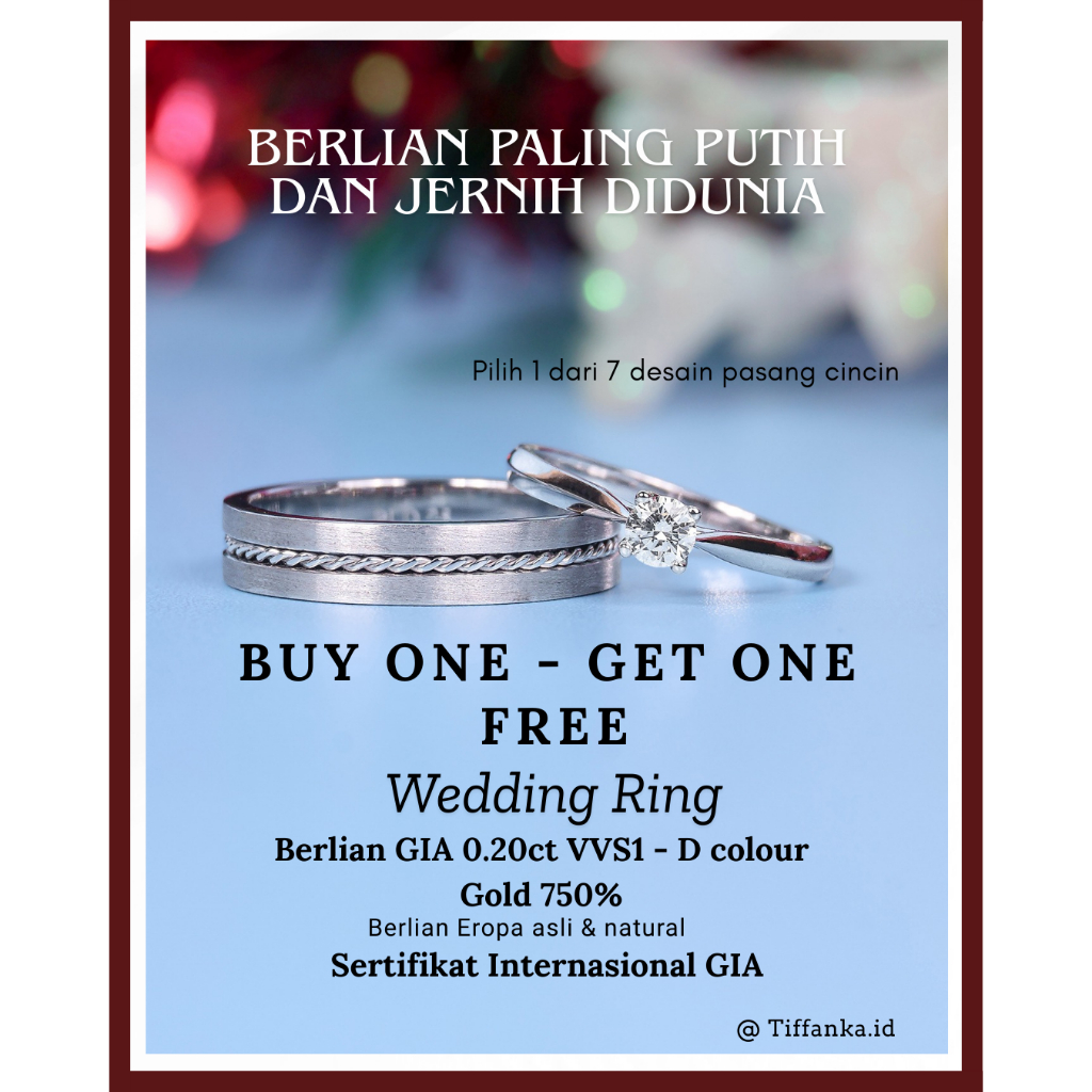 Promo BUY 1 GET 1 FREE Cincin Kawin Berlian Eropa Natural Asli Sertifikat Internasional GIA Gratis G
