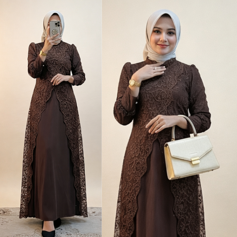 Gamis Alora Lebaran 2026 Model Terbaru Mewah Premium Gamis Brukat Kondangan Pesta Pernikahan
