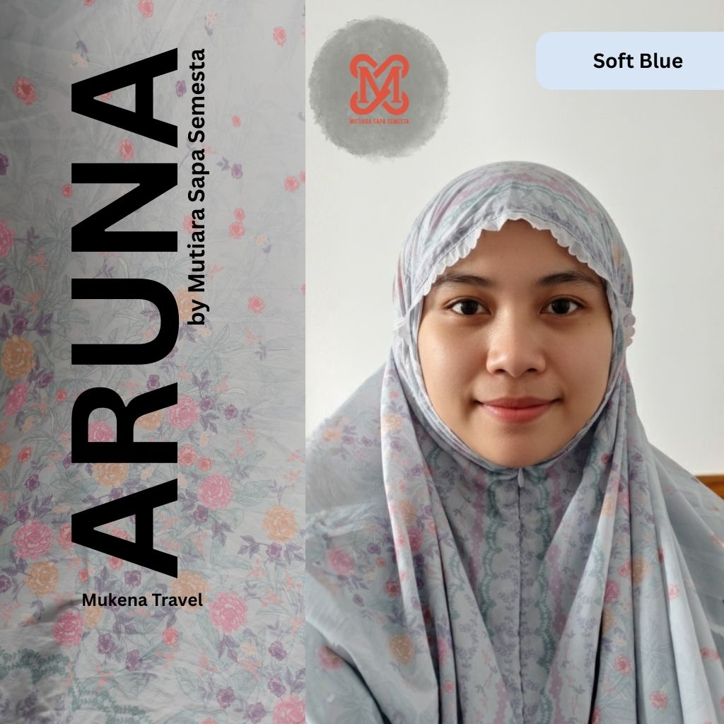 Mukena Travel Aruna Soft Blue Premium Royal Soft dengan Free Gift Box
