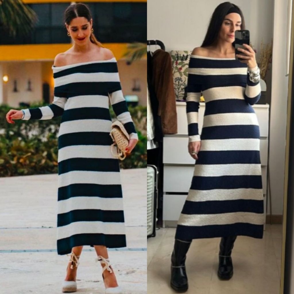 ZARA DRESS STRIPED LONG SLEEVES COWL NECK BLACK WHITE BARU ASLI ORIGINAL
