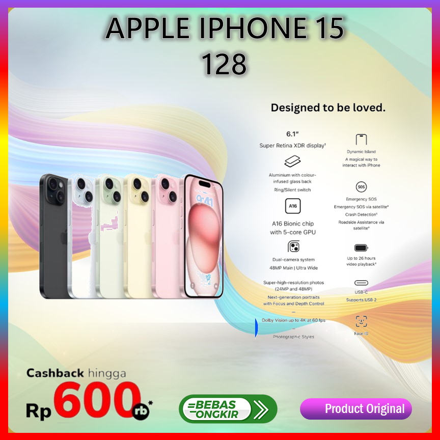 APPLE iPhone 15 128GB 256GB 512GB A16 Bionic CPU 6C / GPU 5C Resmi IBOX GDN DIGIMAP