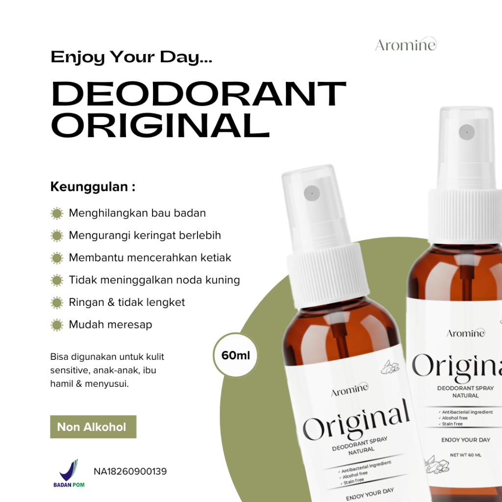 Aromine - Deodorant Tawas Original BPOM Spray 60ml deospray natural mengurangi bau ketiak non alkoho