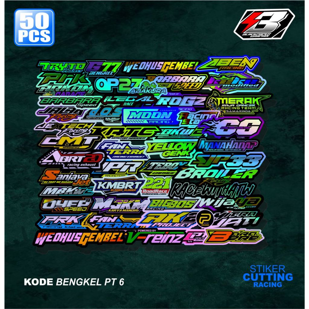 50pcs Sticker Racing - Bengkel - Sponsor Motor Sudah Terpotong Anti Air