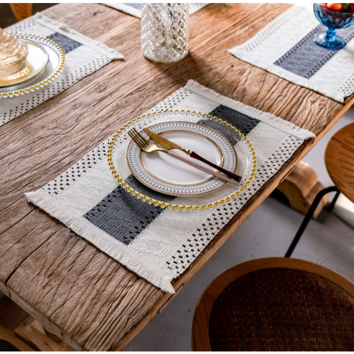 GLife Premium Tatakan Piring Aesthetic Alas Placemat Kain Katun Tenun Tatakan Piring Persegi Kotak A