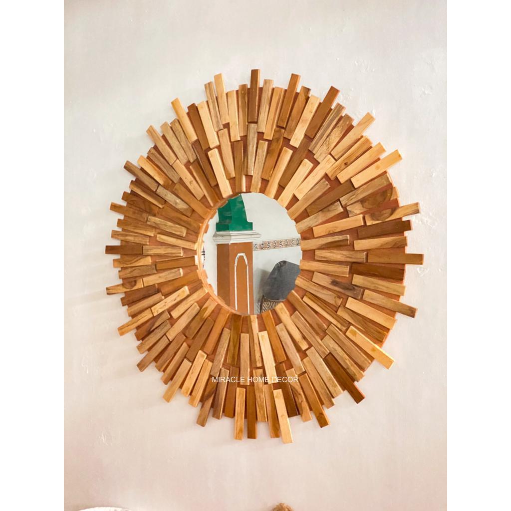 [PROMO CUCI GUDANG] Cermin Mozaik Matahari Cermin Dinding Kayu Jati