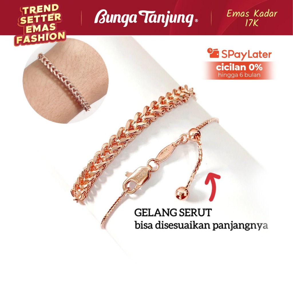 GELANG SERUT SISIK NAGA SQUARE - EMAS 17K - BUNGA TANJUNG GOLD