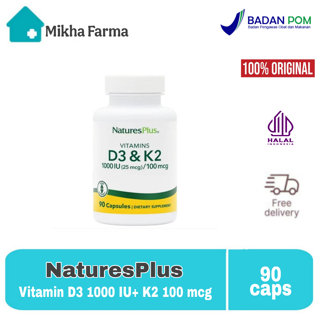 Natures Plus Vitamin D3 1000 IU & K2 100MCg ( 90 caps)