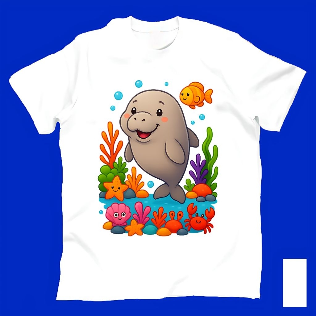 Kaos Baju Tshirt Custom Pria Cowok Cewek Wanita Anak Remaja Dewasa Hewan Binatang Laut Ikan Dugong