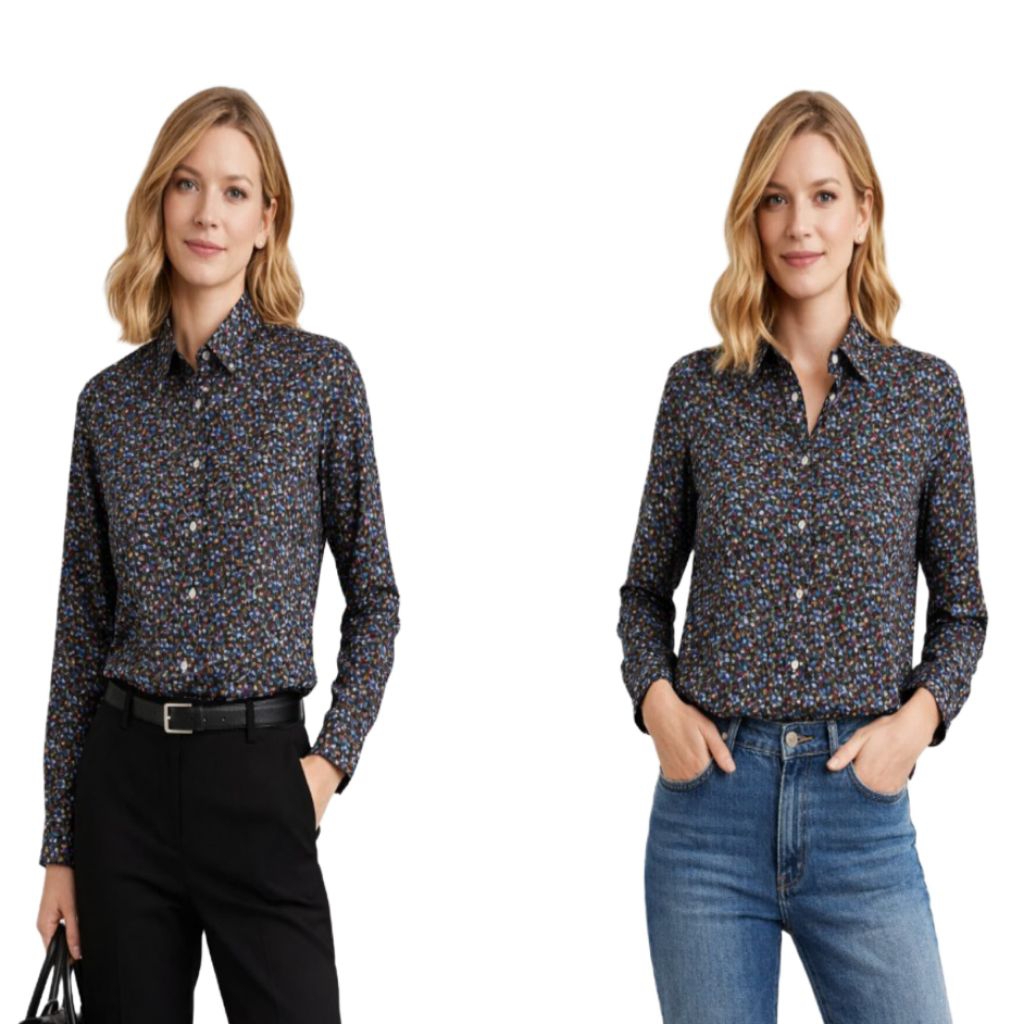 NEW ARRIVAL H*M Women Long Sleeve Green Small Floral Print Shirt / Kemeja wanita branded fulltag / k