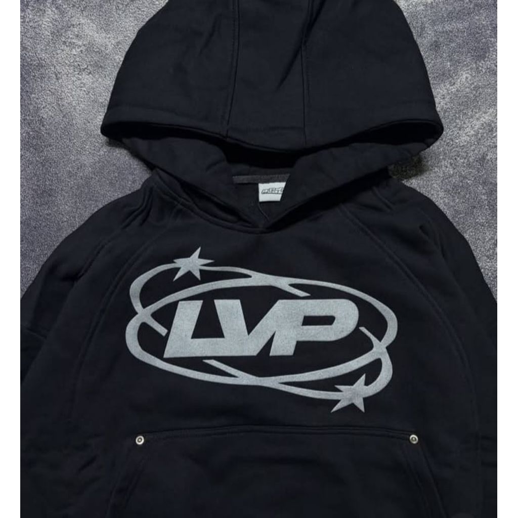 SWEATER HOODIE BOXY LVP VEIL BLACK OVERSIZE UNISEX PRIA WANITA COD