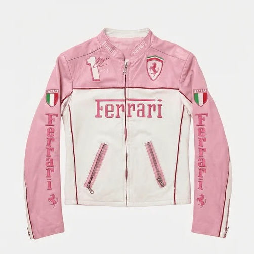 Ferrari F1 Vintage Racing Leather Jacket - Pink Edition