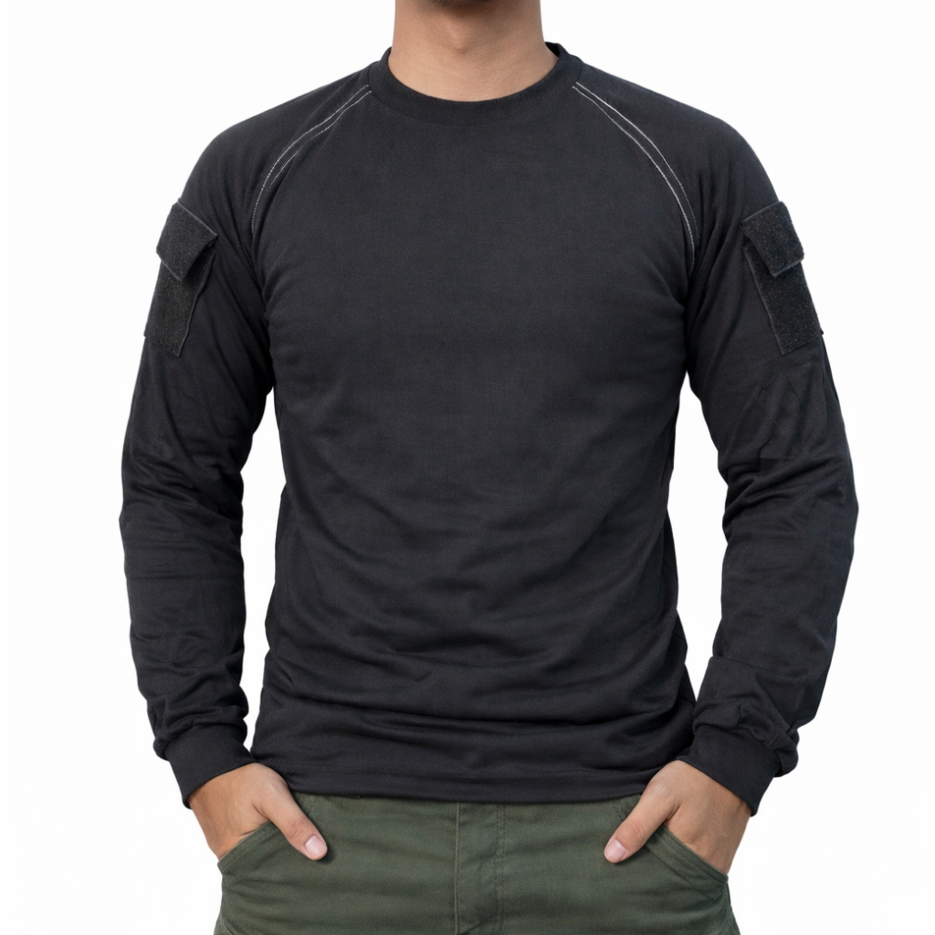 Kaos Tactical Panjang Polos Hitam Katun Combed