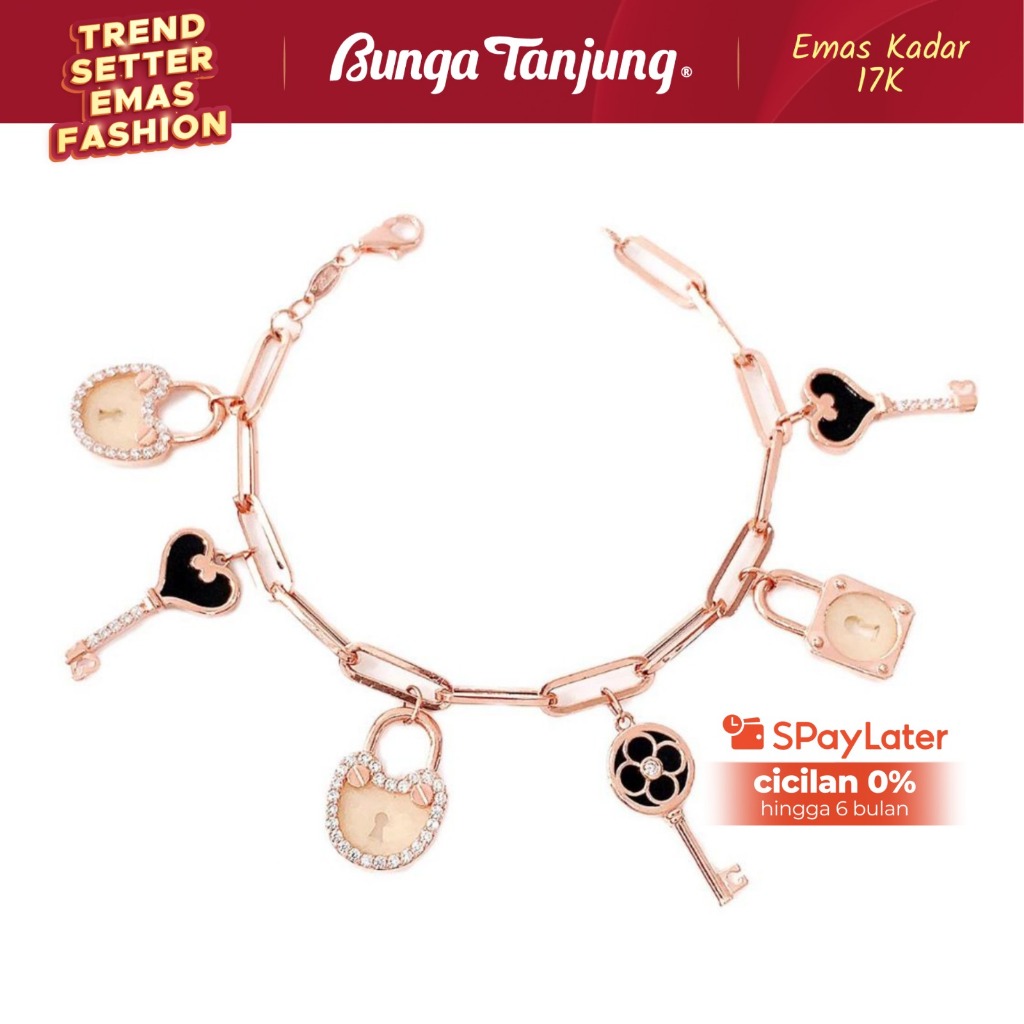 GELANG PAPERCLIP VARIASI KUNCI GEMBOK - EMAS 17K - BUNGA TANJUNG GOLD