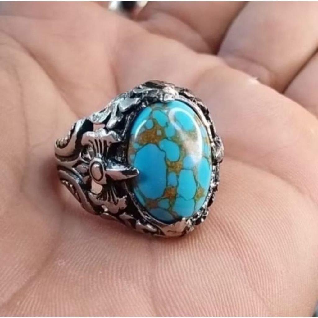 Batu cincin pirus mesir ceplok kuro urat emas