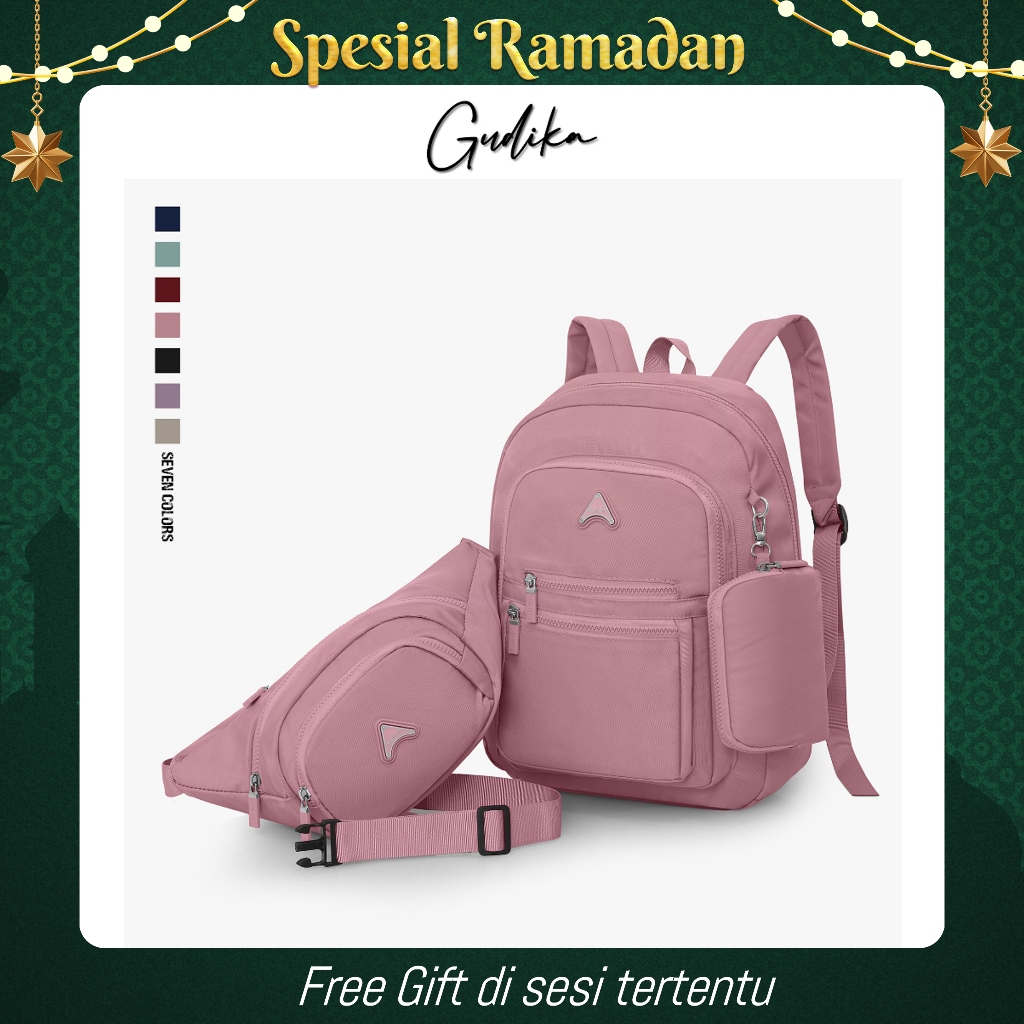 Tas Ransel Wanita Gudika 2205 Set 3in1 – Backpack Stylish, Sling Bag & Pouch Kekinian