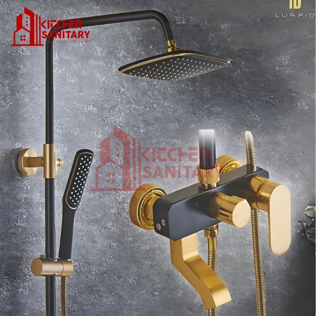 Shower Tiang Column Panas Dingin BLACK GOLD /Shower Set HITAM GOLD