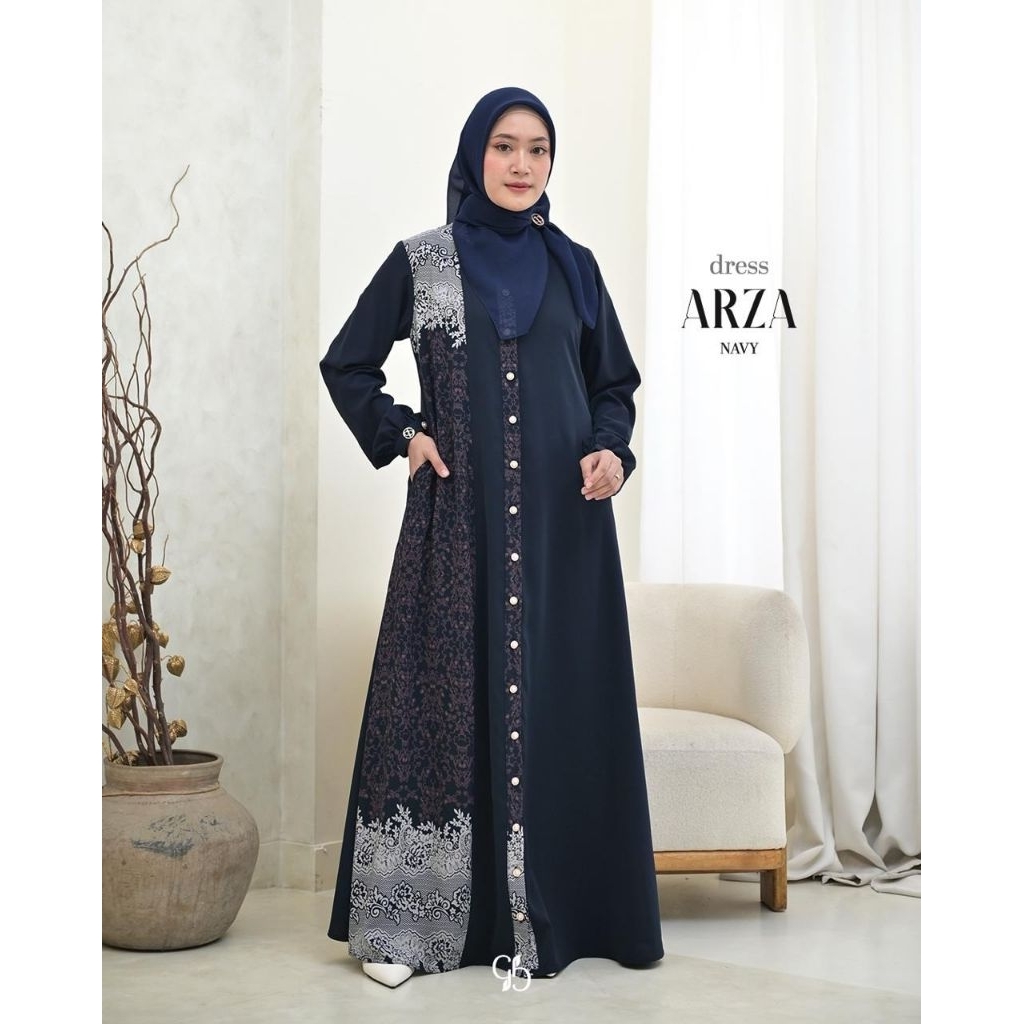 Arza Dress Navy by Greenism | gamis motif | gamis busui