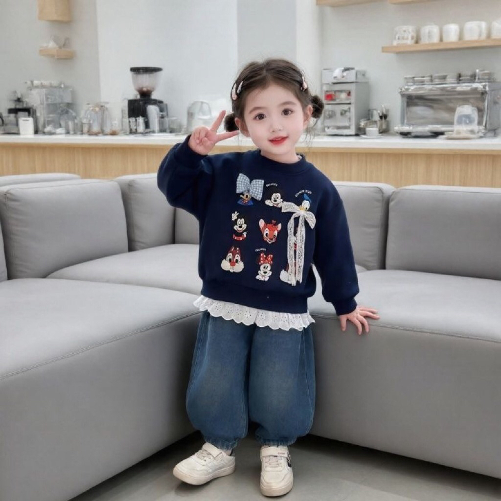 atasan sweater anak fashion navy mickey minnie mouse perempuan