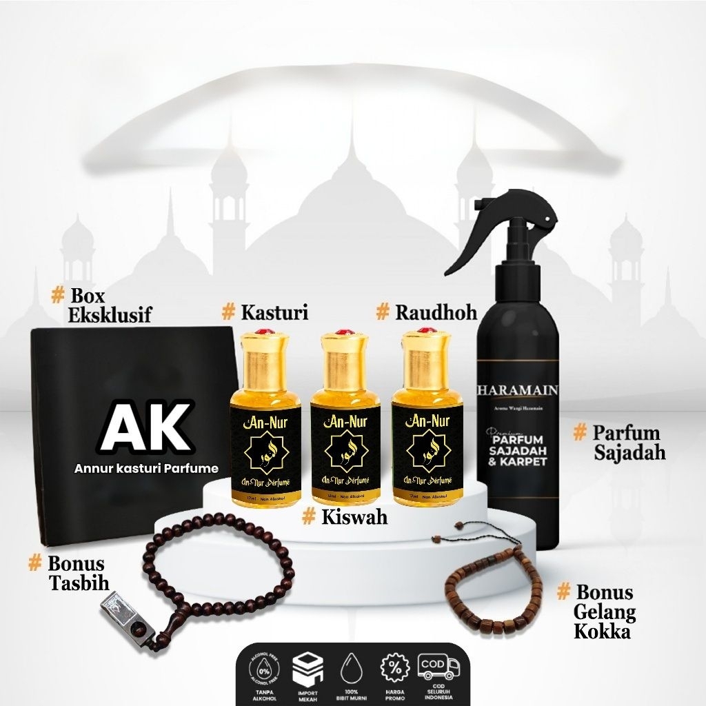 Paket Minyak Wangi Haramain Original - Minyak Wangi Kiswah Raudhoh Kasturi - Annur Kasturi