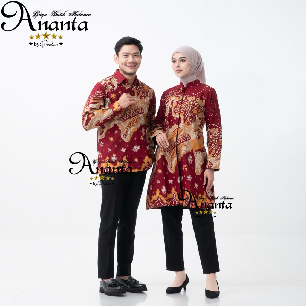 Batik Ananta Batik Couple Pasangan Sarimbitan Atasan Batik Lapis Premium Furing Dan Tricot, Kemeja P