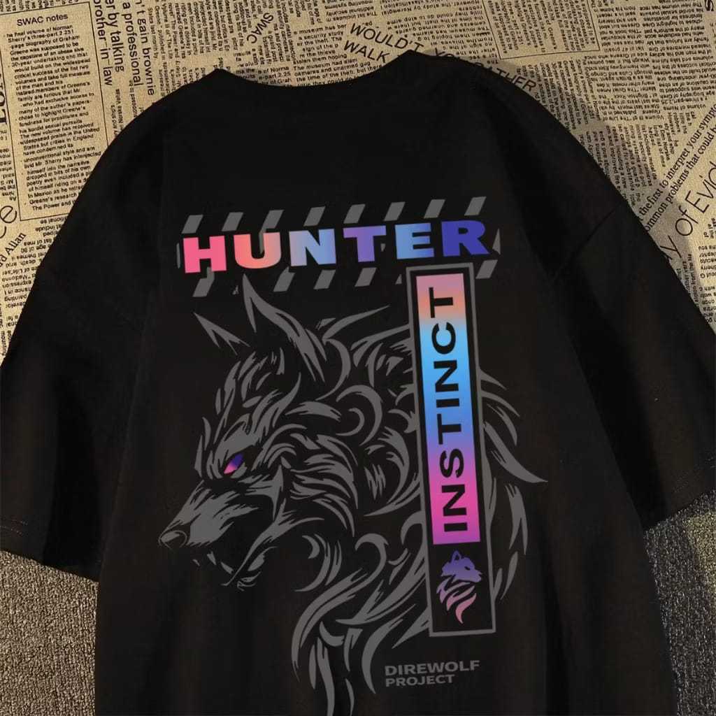 Tshirt baju Kaos Pria dan Wanita Kaos Pria Distro Motif Hunter Instinct Serigala Kreatif Percetakan 