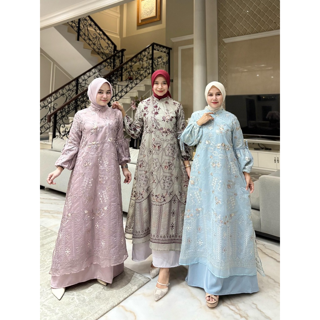 Gamis Malaysia bahan papersilk bordir model susun (menyatu) furing armanisilk ori By Edness Kayla