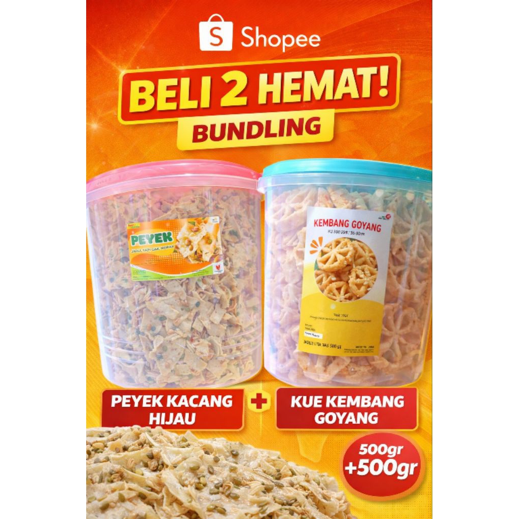 Paket Hemat Beli 2 - Paket Bundling Peyek dan Kembang Goyang Toples 5 Liter - Peyek Kacang Hijau dan