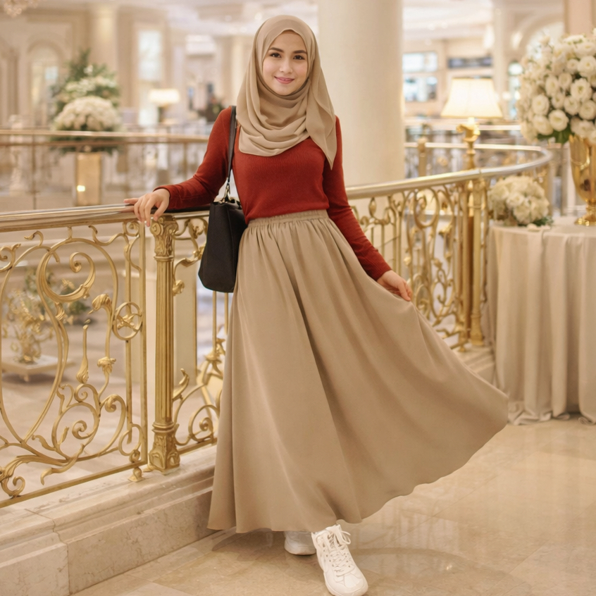 Rok WOLFIS Lebar Wanita Polos Panjang Jumbo High Waist Bahan Tebal Tidak Menerawang Formal Kerja Muslimah by KaRINA