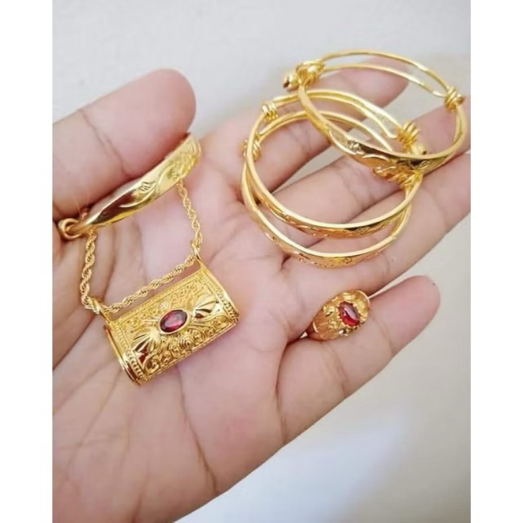ONE SET GELANG BAYI UN 3BULANAN / 6BULANAN BAHAN XUPING LAPIS EMAS / SILVER PILIHAN TERBAIK
