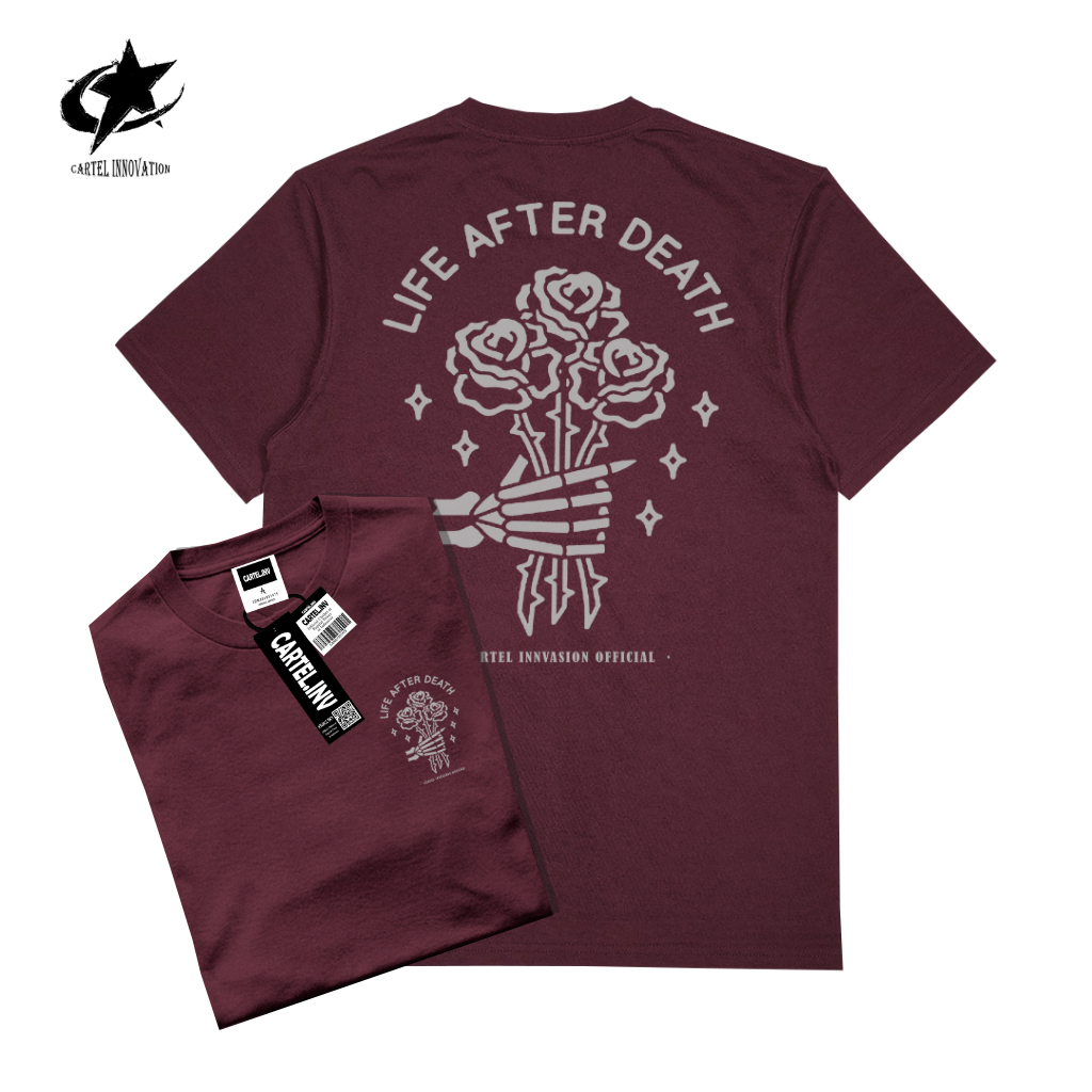 Cartel.Inv Baju Kaos Distro Motif Life After Atasan Pria Wanita Lengan Pendek Warna Maroon