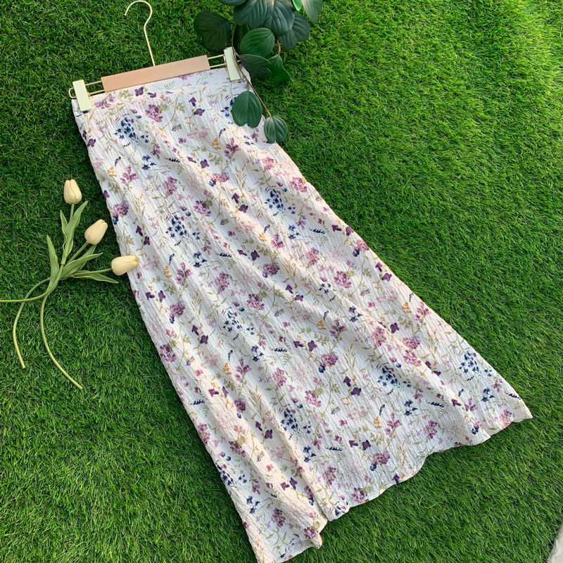 FLORAL SKIRT PANJANG 100 (2) /rok panjang korea/rok bunga highweist