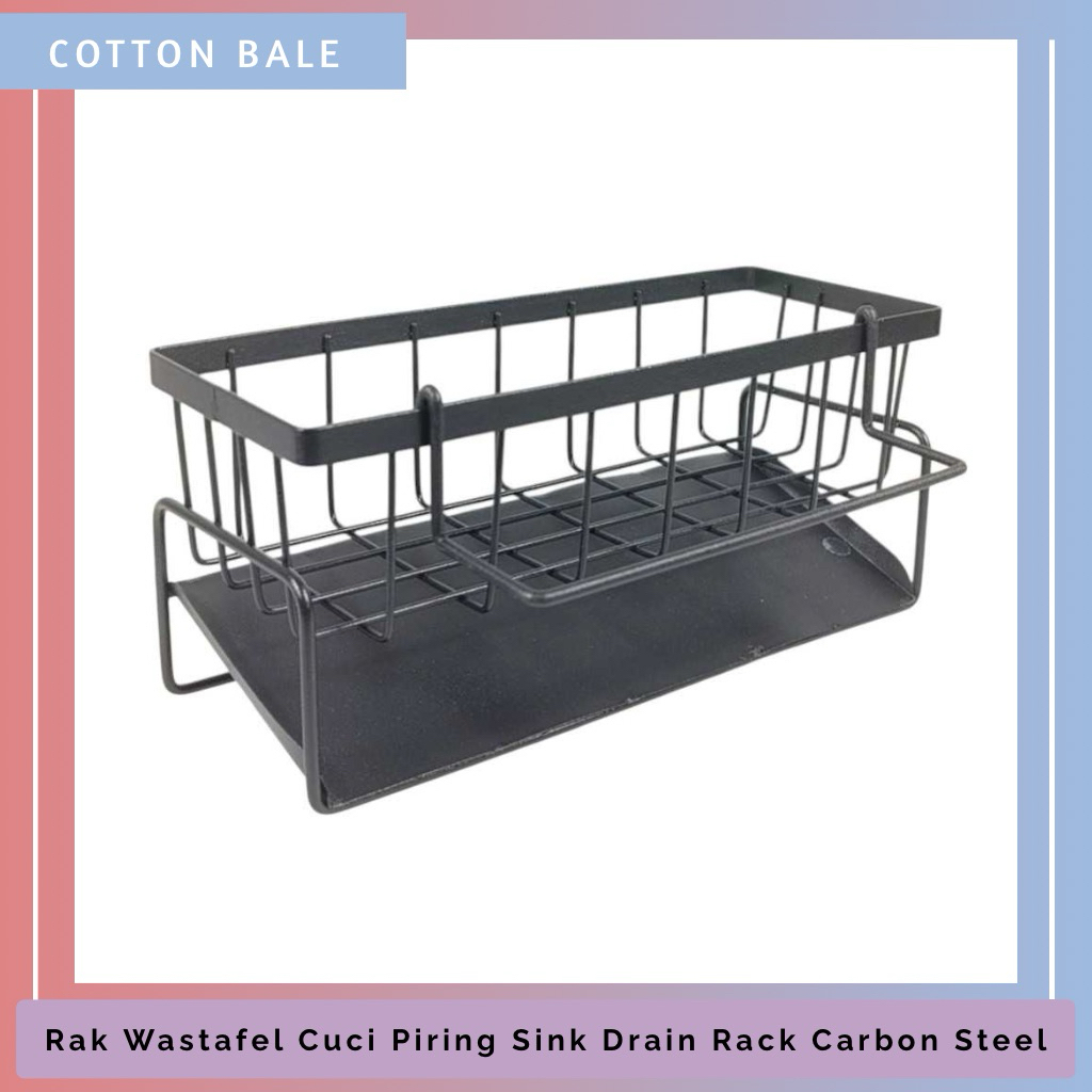 Rak Wastafel Storage Cuci Piring Sink Drain Rack Baja Karbon Alas Miring Drainase Perlengkapan Dapur