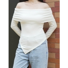 Black Rose T-Shirt Off Shoulder Long Sleeve Asymmetrical 1798 (S/M/L)