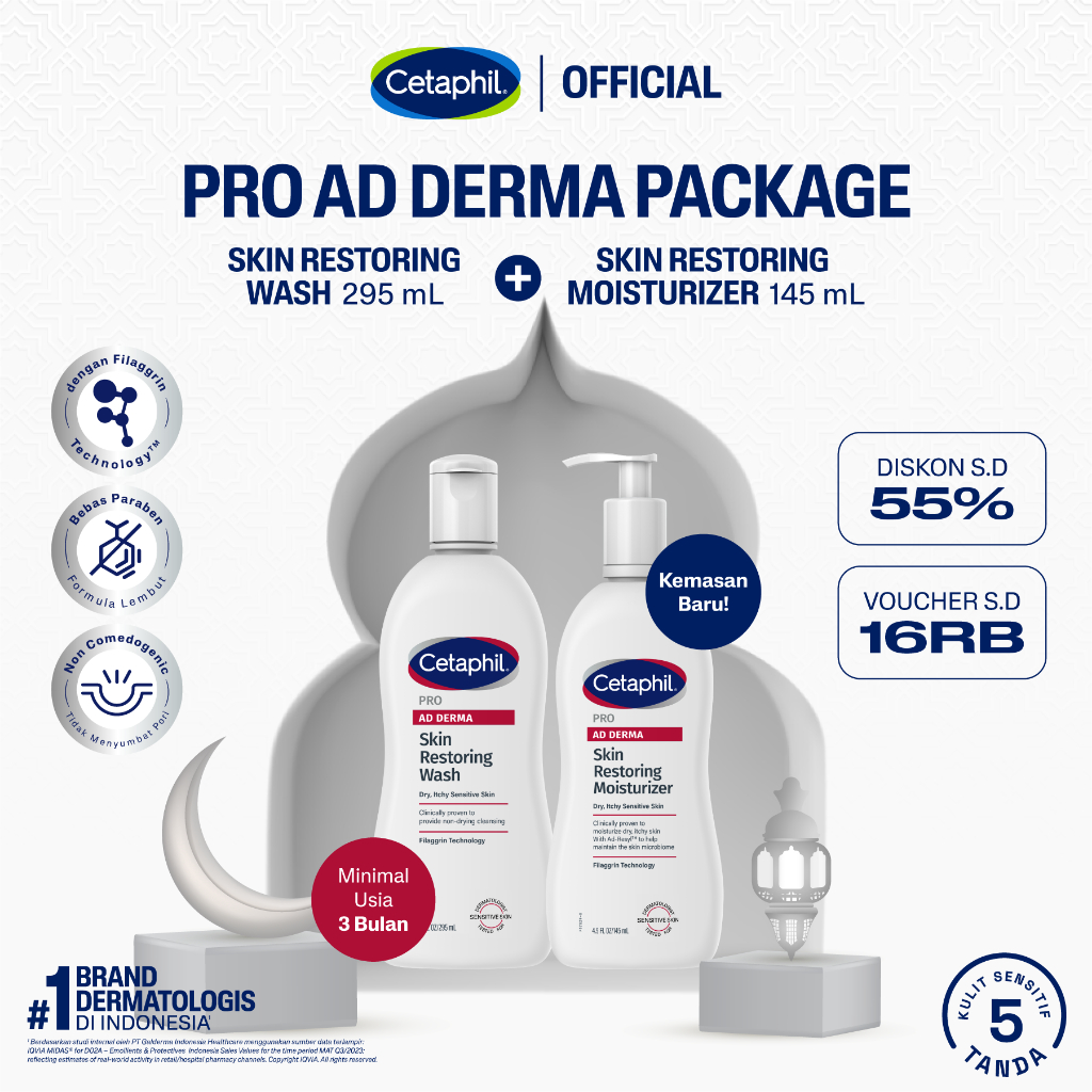 Cetaphil Pro AD Derma Wash 295ml + Skin Restoring Moisturizer 145ml