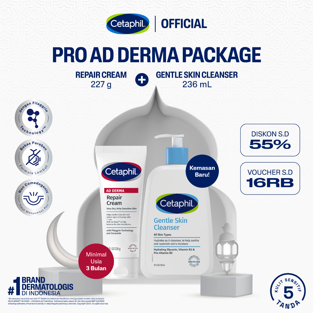 Cetaphil Gentle Skin Cleanser 250ML + Pro AD Derma Repair Cream 227G