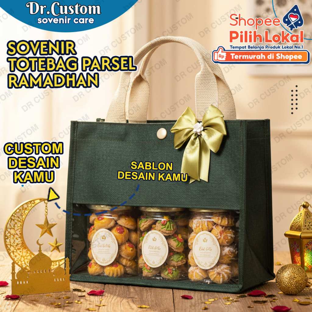 Tas Hampers Pita-Totebag Custom-Tas Hampers Mika-Free Kartu Ucapan+Pita
