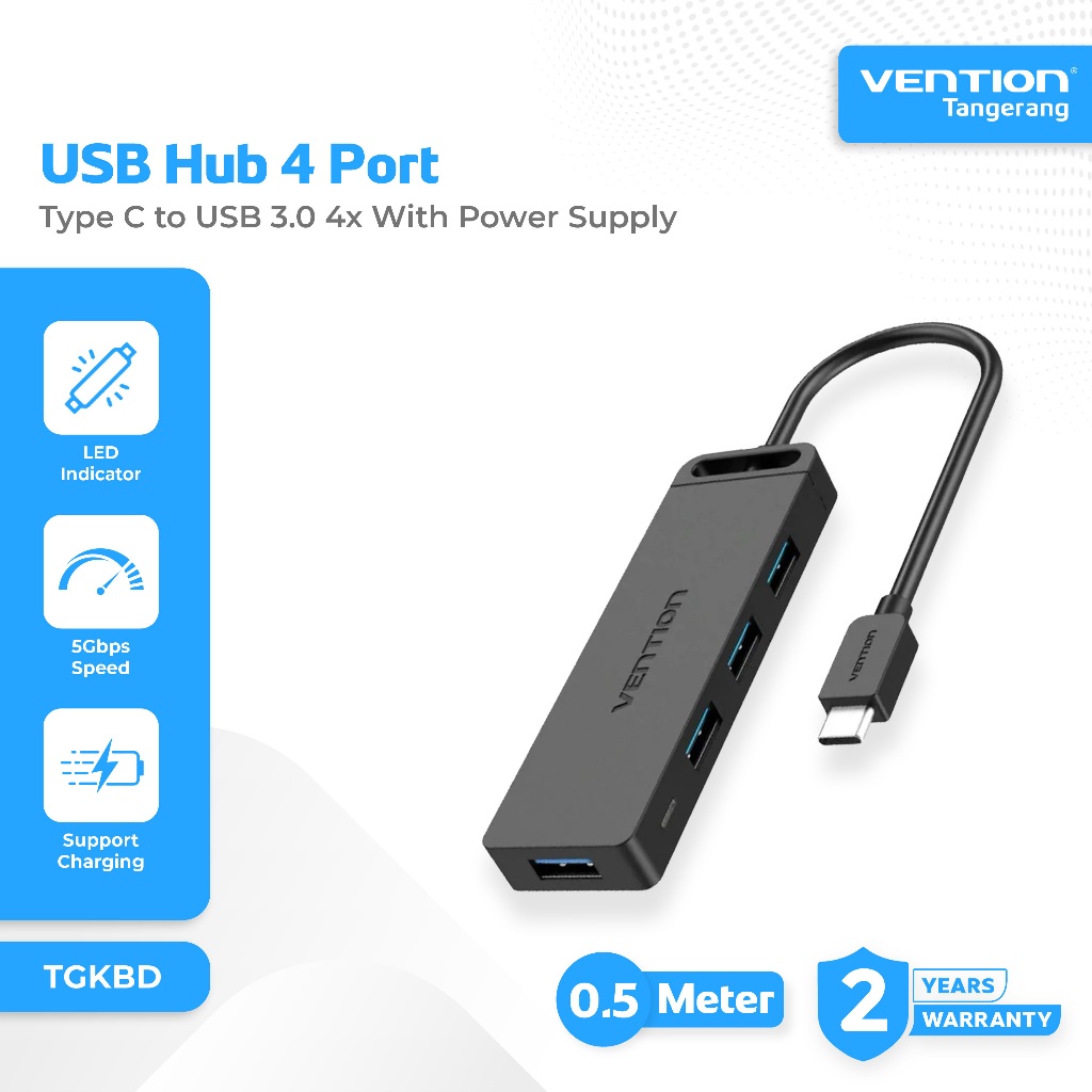 Vention Hub 4 Port Type C to USB 3.0 4x With Power Supply USB HUB ABS Type 50Cm 0,5M - TGKBD