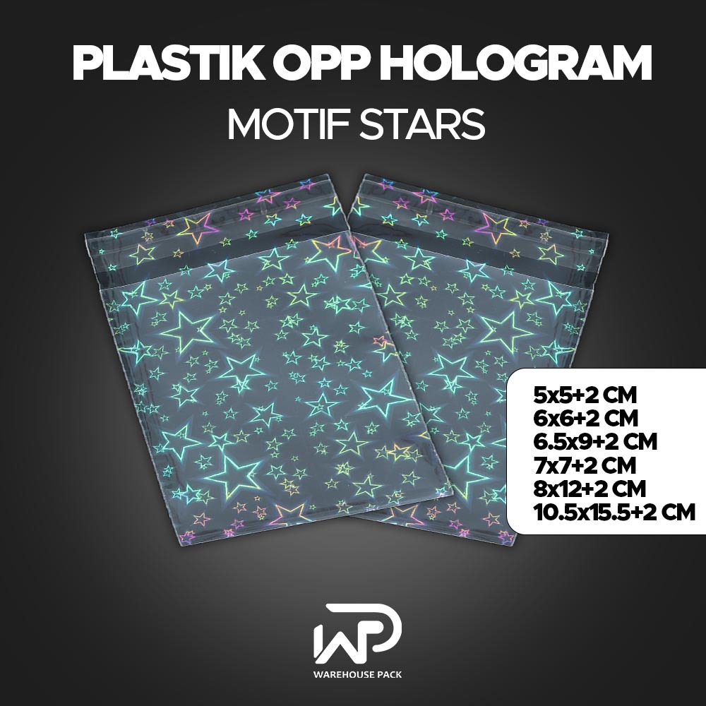 ( 1 Pcs ) Plastik Opp Hologram Motif Stars | Plastik Packing Bening Sleeve Cover | Plastik Packing L