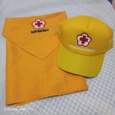 Topi PMR plus Syal PMR Kuning Bordir / Paket Topi PMR + Syal PMR Kuning Bordir